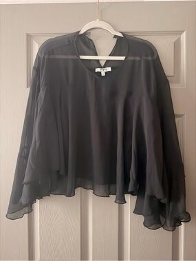 Robert Rodriguez Black Sheer Ruffled Flutter Blouse